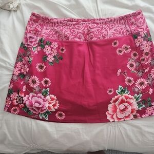 Johnny Was Pink Mini Skort with Floral Design for Resort Wear